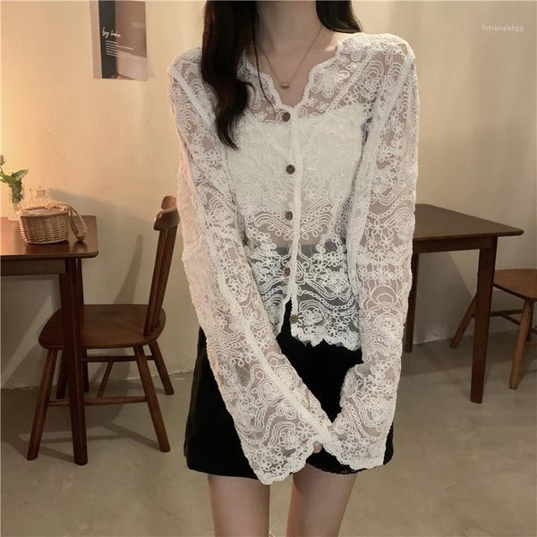 women's jackets style small shirt hook flower hollow-out long sleeve lace blouse female sunscreen 2021, Black;brown
women's jackets style small shirt hook flower hollow-out long sleeve lace blouse female sunscreen 2021, Black;brown