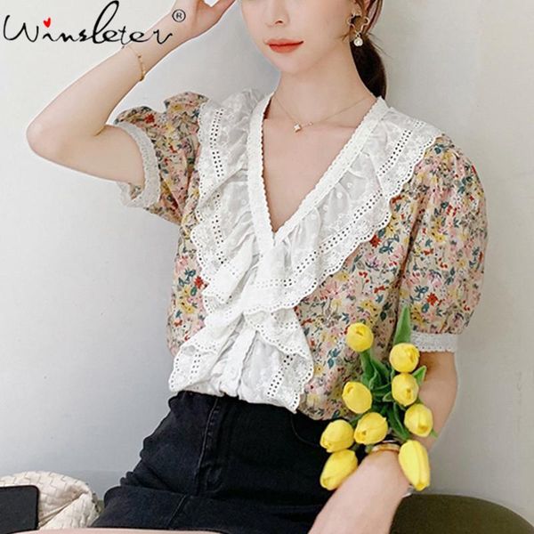 women's blouses & shirts lace patchwork women chiffon 2021 summer short sleeve v-neck woman print korean style t07330k, White
women's blouses & shirts lace patchwork women chiffon 2021 summer short sleeve v-neck woman print korean style t07330k, White