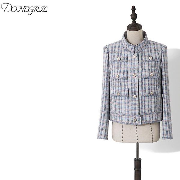 women's jackets 2021 spring luxury runway design blue plaid tweed elegant slim jacket stand collar pocket button retro female c, Black;brown
women's jackets 2021 spring luxury runway design blue plaid tweed elegant slim jacket stand collar pocket button retro female c, Black;brown