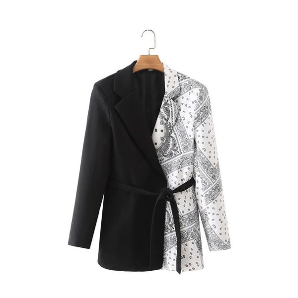 women's suits & blazers spring and autumn casual stitching belt decorated jacket, White;black
women's suits & blazers spring and autumn casual stitching belt decorated jacket, White;black