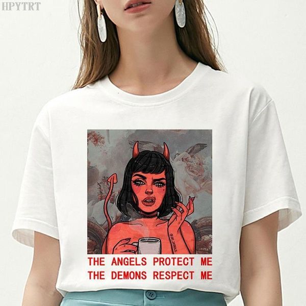 the angels protect me the demons respect me printed t-shirt summer harajuku vintage large size loose women's fashion t shirt, White
the angels protect me the demons respect me printed t-shirt summer harajuku vintage large size loose women's fashion t shirt, White