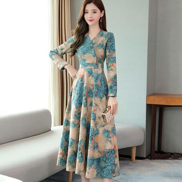 casual dresses women v-neck long sleeve big swing vintage dress elegant princess print slim waist boho floral vestidos, Black;gray
casual dresses women v-neck long sleeve big swing vintage dress elegant princess print slim waist boho floral vestidos, Black;gray