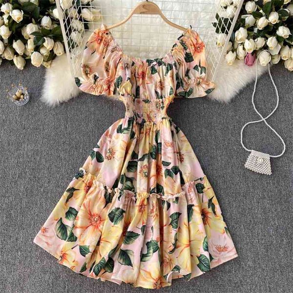 women fashion sweet wood ear square neck short sleeve stretch waist slimming holiday printed summer wear dress vestidos s586 210527, Black;gray 
women fashion sweet wood ear square neck short sleeve stretch waist slimming holiday printed summer wear dress vestidos s586 210527, Black;gray