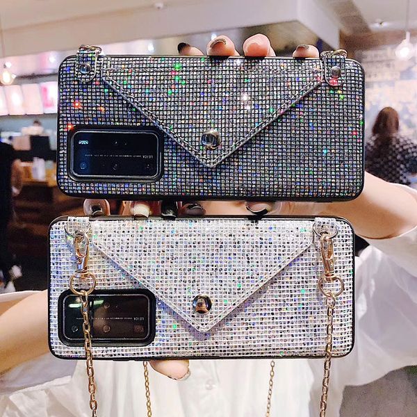 luxury glitter bling rhinestone diamond crossbody phone case for huawei p40 case p30 mate metal necklace long chain wallet cover
luxury glitter bling rhinestone diamond crossbody phone case for huawei p40 case p30 mate metal necklace long chain wallet cover