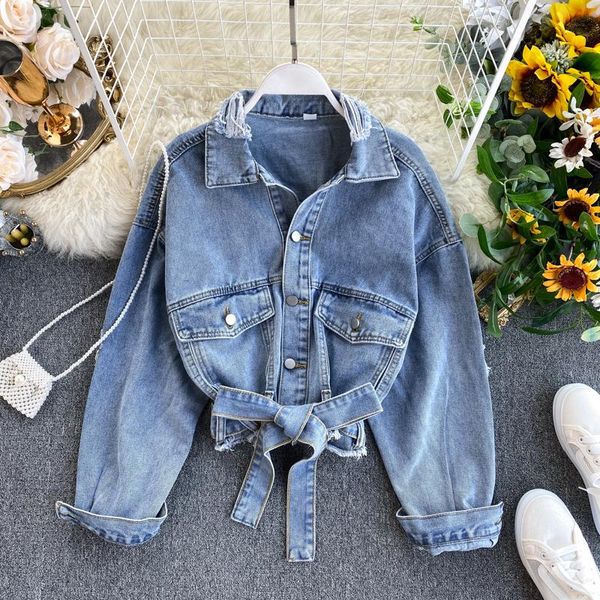 women's jackets korean autumn retro washed lapel hole long sleeve pocket high waist short lace-up denim coats women fashion streetwear, Black;brown
women's jackets korean autumn retro washed lapel hole long sleeve pocket high waist short lace-up denim coats women fashion streetwear, Black;brown