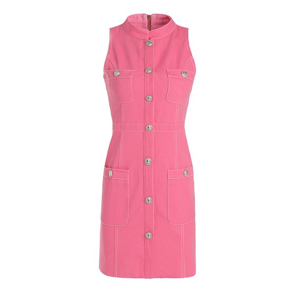 summer street style sleeveless buttons quality denim fabric pocket sweet pink slim straight short dress, Black;gray
summer street style sleeveless buttons quality denim fabric pocket sweet pink slim straight short dress, Black;gray