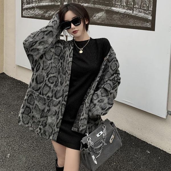 women's wool & blends women vintage coat leopard print autumn winter 2021 loose korean style harajuku outwear casual retro grey plush, Black
women's wool & blends women vintage coat leopard print autumn winter 2021 loose korean style harajuku outwear casual retro grey plush, Black