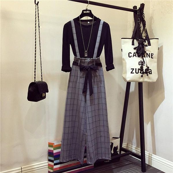 2021 spring autumn new casual two piece set long sleeve solid basic t-shirt + high waist plaid bow tie up wide leg pants sets, Gray
2021 spring autumn new casual two piece set long sleeve solid basic t-shirt + high waist plaid bow tie up wide leg pants sets, Gray