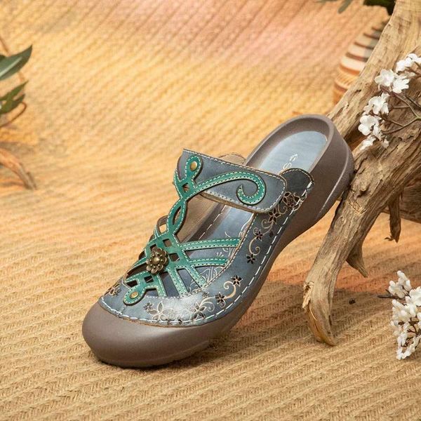 sandals socofy bohemian floral print hollow out leather adjustable hook loop closed toe mule retro women shoes, Black
sandals socofy bohemian floral print hollow out leather adjustable hook loop closed toe mule retro women shoes, Black