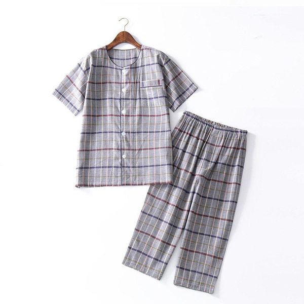 men's sleepwear 2021 summer homewear men casual plaid pajama sets o-neck collar shirt & claf-length pants male 100% cotton suit, Black;brown
men's sleepwear 2021 summer homewear men casual plaid pajama sets o-neck collar shirt & claf-length pants male 100% cotton suit, Black;brown