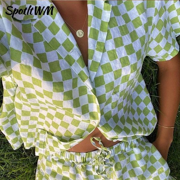 women's tracksuits spotltwm casual lounge wear plaid summer suits 2021 short sleeve shirt and mini shorts two piece set women, Gray
women's tracksuits spotltwm casual lounge wear plaid summer suits 2021 short sleeve shirt and mini shorts two piece set women, Gray