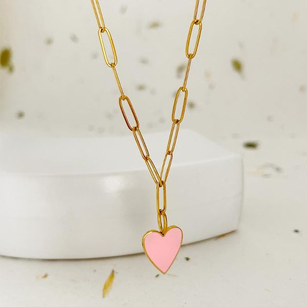 pendant necklaces monlansher pink enamel heart necklace titanium steel paperclip chain women's minimalist jewelry trend, Silver
pendant necklaces monlansher pink enamel heart necklace titanium steel paperclip chain women's minimalist jewelry trend, Silver