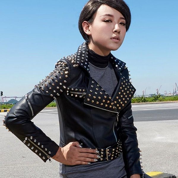 women's leather & faux spring autumn black silver motor biker rivet womens jackets short belted pu jacket woman chaquetas de mujer
women's leather & faux spring autumn black silver motor biker rivet womens jackets short belted pu jacket woman chaquetas de mujer