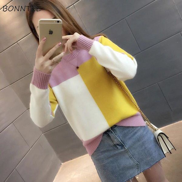 women's sweaters sweater women plus size pink stylish patchwork round neck students korean knitted clothes winter womens and pullovers, White;black
women's sweaters sweater women plus size pink stylish patchwork round neck students korean knitted clothes winter womens and pullovers, White;black