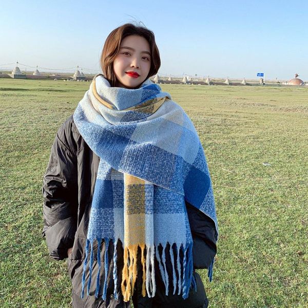 scarves 2021 korean version of sweet thorn hair women's scarf fashion warm color plaid shawl autumn and winter student couple, Blue;gray
scarves 2021 korean version of sweet thorn hair women's scarf fashion warm color plaid shawl autumn and winter student couple, Blue;gray