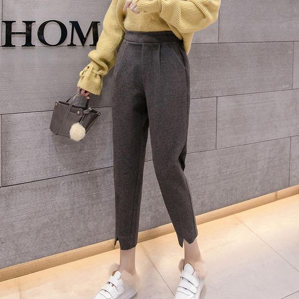 women's pants & capris autumn woolen trousers women 2021 elastic high waist loose winter pantalones split for bottoms womens, Black;white
women's pants & capris autumn woolen trousers women 2021 elastic high waist loose winter pantalones split for bottoms womens, Black;white