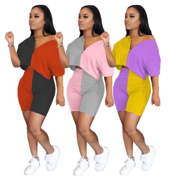 women two pieces short sets summer tracksuit color matching temperament casual simple two piece suit, Gray
women two pieces short sets summer tracksuit color matching temperament casual simple two piece suit, Gray