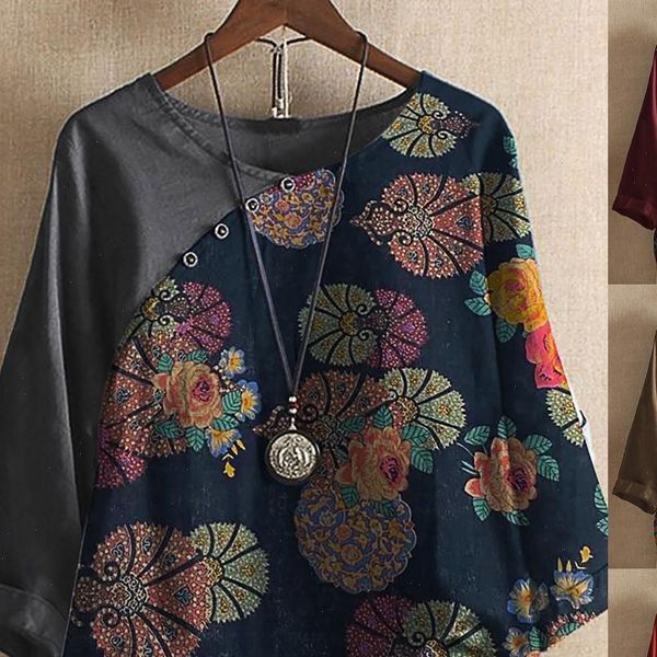 38 women autumn plus size button tee flower printing long sleeve cotton and linen shirts o neck casual blouses, White
38 women autumn plus size button tee flower printing long sleeve cotton and linen shirts o neck casual blouses, White
