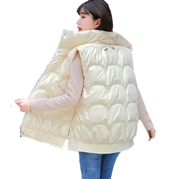 women's vests 2021 autumn winter cotton down vest harajuku bf loose thick sleeveless glossy windproof shiny waistcoat, Black;white
women's vests 2021 autumn winter cotton down vest harajuku bf loose thick sleeveless glossy windproof shiny waistcoat, Black;white