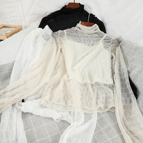 women's blouses & shirts glauke solid long sleeve two-piece set summer women see through mesh blouse transparent shining elegant shirt, White
women's blouses & shirts glauke solid long sleeve two-piece set summer women see through mesh blouse transparent shining elegant shirt, White