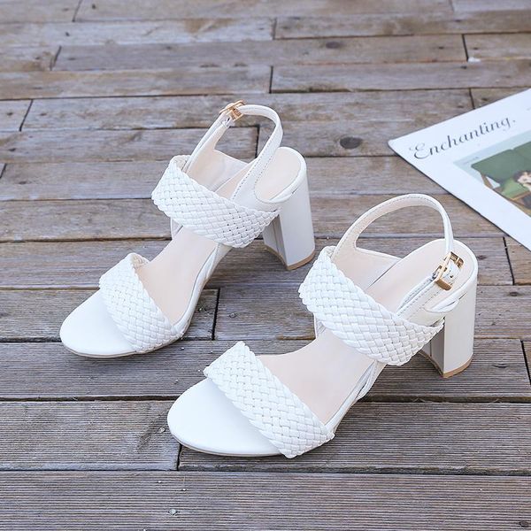 sandals weaving women's chunky heels and square toe for summer 2021, Black 
sandals weaving women's chunky heels and square toe for summer 2021, Black