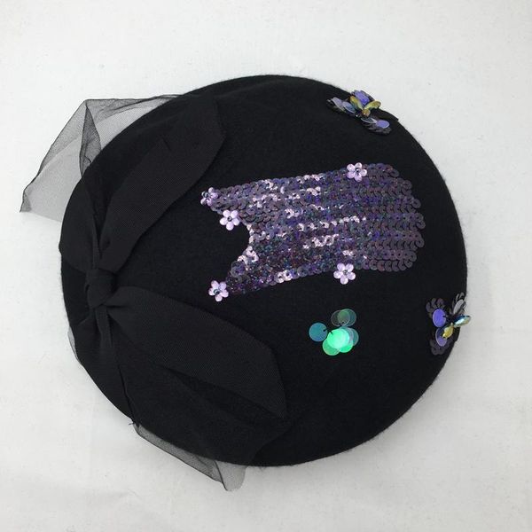 berets wool felt beret sequins painter han edition tide female celebrities party hat, Blue;gray
berets wool felt beret sequins painter han edition tide female celebrities party hat, Blue;gray
