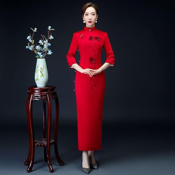 ethnic clothing red mandarin colar formal party dress gown print flower satin cheongsam vintage button sheath qipao women long elegant vesti
ethnic clothing red mandarin colar formal party dress gown print flower satin cheongsam vintage button sheath qipao women long elegant vesti