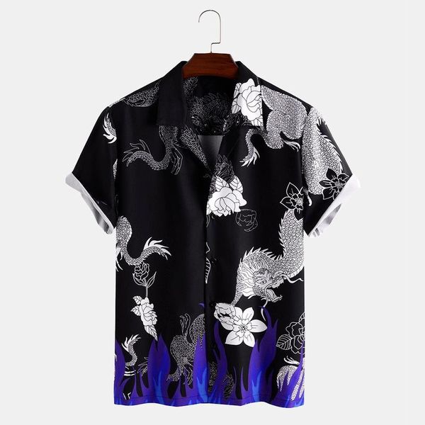 men's casual shirts men clothing 2021 short-sleeved dragon print fashion camisas para hombre, White;black
men's casual shirts men clothing 2021 short-sleeved dragon print fashion camisas para hombre, White;black