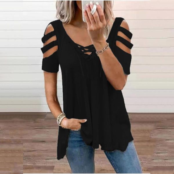 women's t-shirt modis womens t-shirts v-neck solid color hollow short sleeve fold casual tee ladies summer loose daily shirt ropa, White
women's t-shirt modis womens t-shirts v-neck solid color hollow short sleeve fold casual tee ladies summer loose daily shirt ropa, White