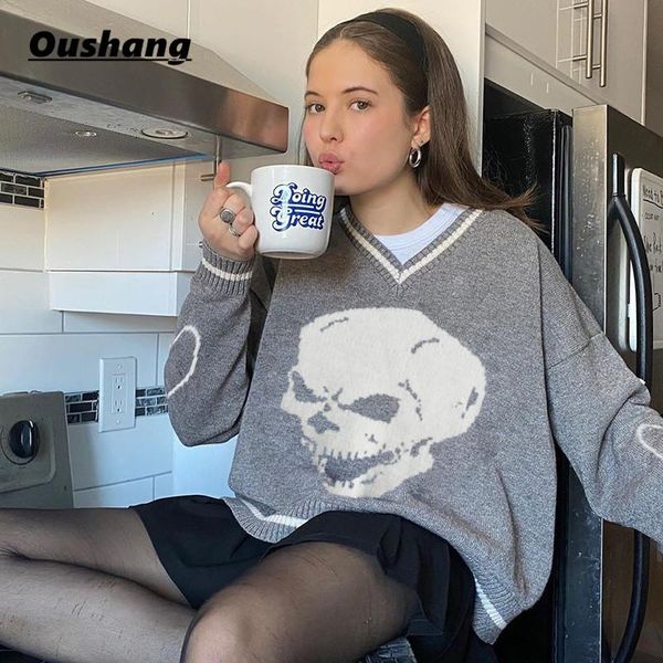 women's sweaters 4 color spring autumn women long sleeve skull print knit soft v-neck loose pullover jk korean preppy style jumper, White;black
women's sweaters 4 color spring autumn women long sleeve skull print knit soft v-neck loose pullover jk korean preppy style jumper, White;black