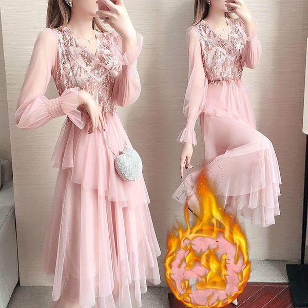 casual dresses 2021 women autumn winter loose pleated dress lady spliced sequined v-neck long sleeve net slim vestidos g179, Black;gray
casual dresses 2021 women autumn winter loose pleated dress lady spliced sequined v-neck long sleeve net slim vestidos g179, Black;gray