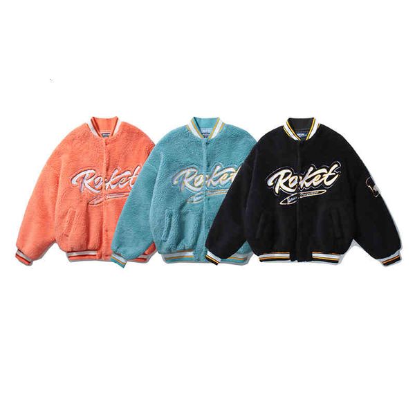 women's fur & faux female winter streetwear lambswool casual letter embroidered bomber quilted jacket loose oversize baseball uniform w, Black
women's fur & faux female winter streetwear lambswool casual letter embroidered bomber quilted jacket loose oversize baseball uniform w, Black
