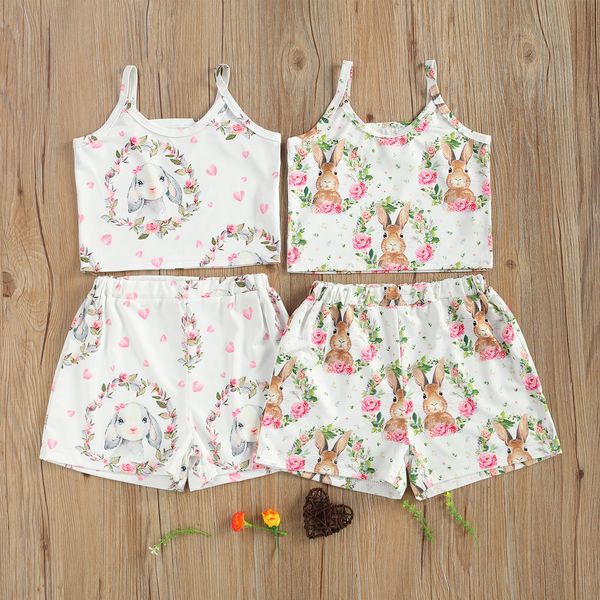 girls easter clothing two piece set childrens rabbit flower printing camisole matching shorts for kids, White
girls easter clothing two piece set childrens rabbit flower printing camisole matching shorts for kids, White