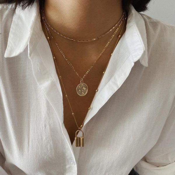 pendant necklaces pjx simple golden lock star coin with bead chain for women vintage multi-layer chains party, Silver
pendant necklaces pjx simple golden lock star coin with bead chain for women vintage multi-layer chains party, Silver