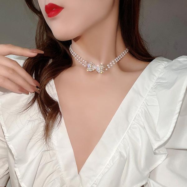 chains double-layer pearl zircon bow knot necklace female korean simple and versatile temperament collar neck chain clavicle, Silver
chains double-layer pearl zircon bow knot necklace female korean simple and versatile temperament collar neck chain clavicle, Silver