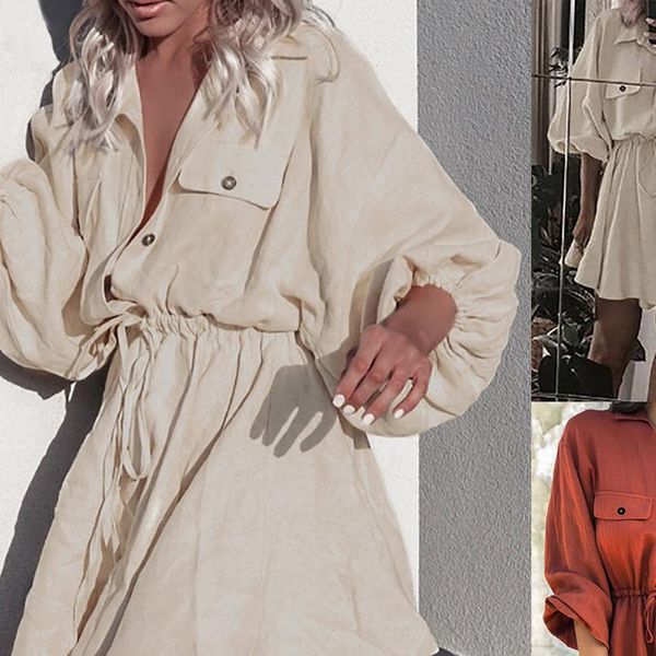 2021 casual women shirt dress vintage lantern sleeve cotton linen short dress lace up button mini dress vestidos, Black;gray
2021 casual women shirt dress vintage lantern sleeve cotton linen short dress lace up button mini dress vestidos, Black;gray
