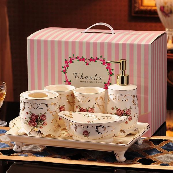 bathroom accessories set ceramic soap dispenser toothbrush holder gargle cup whit tray 5/6 pieces set creative wedding gifts
bathroom accessories set ceramic soap dispenser toothbrush holder gargle cup whit tray 5/6 pieces set creative wedding gifts