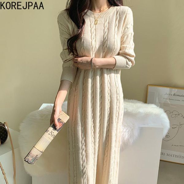 casual dresses korejpaa woman dress 2021 korean fashion autumn temperament elegant o neck head loose pattern long knitted sweater vesti, Black;gray
casual dresses korejpaa woman dress 2021 korean fashion autumn temperament elegant o neck head loose pattern long knitted sweater vesti, Black;gray
