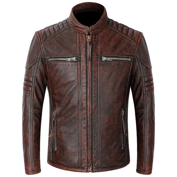 men's leather & faux genuine jackets heavy motorcycle retro vintage stand collar cowhide biker coat for man, Black
men's leather & faux genuine jackets heavy motorcycle retro vintage stand collar cowhide biker coat for man, Black