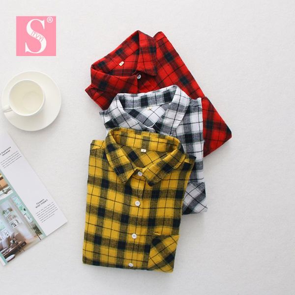women's blouses & shirts stvy 2021 spring autumn plaid women long sleeve turn-down collar cotton loose blusas feminina, White 
women's blouses & shirts stvy 2021 spring autumn plaid women long sleeve turn-down collar cotton loose blusas feminina, White