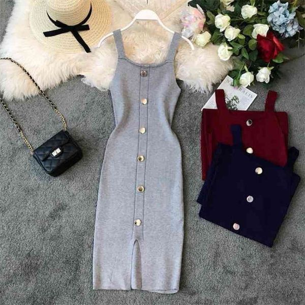slim bodycon dresse knitted spaghetti strap mini party dress summer sleeveless single breasted sweater robe vestidos 210602, Black;gray
slim bodycon dresse knitted spaghetti strap mini party dress summer sleeveless single breasted sweater robe vestidos 210602, Black;gray