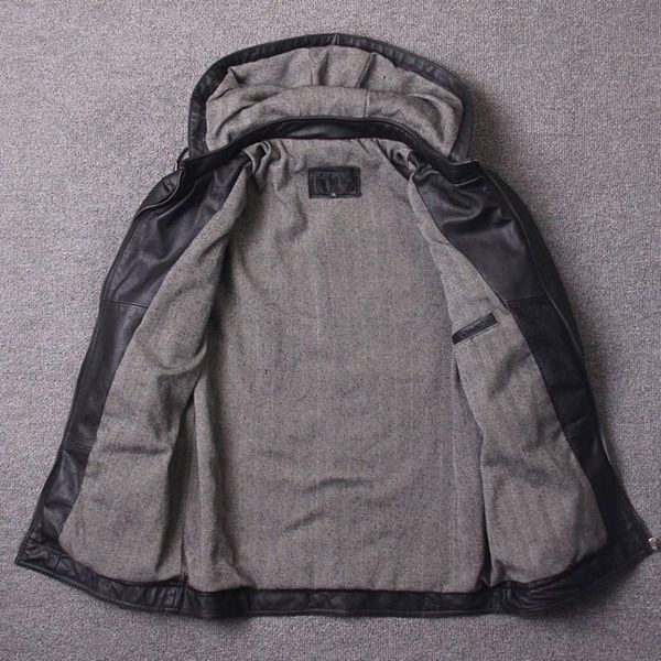 men's leather & faux fashion casual hooded cow genuine mens hat detachable zipper slim nature jacket black coat 
men's leather & faux fashion casual hooded cow genuine mens hat detachable zipper slim nature jacket black coat