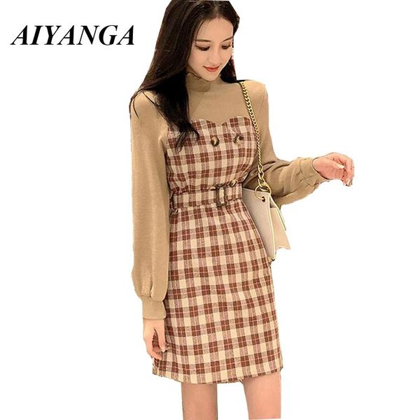 casual dresses aiyanga winter dress women turtleneck long puff sleeve sashes knitwear 2021 autumn lady vintage plaid woolen, Black;gray
casual dresses aiyanga winter dress women turtleneck long puff sleeve sashes knitwear 2021 autumn lady vintage plaid woolen, Black;gray