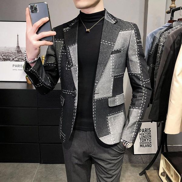 men's suits & blazers 2021 spring autumn men slim fit british plaid formal suit jacket party wedding business casual male coat, White;black
men's suits & blazers 2021 spring autumn men slim fit british plaid formal suit jacket party wedding business casual male coat, White;black