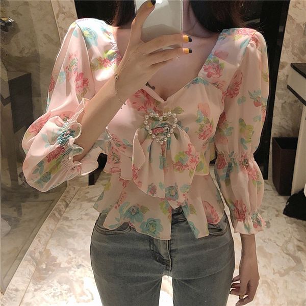 chiffon bowknot drawstring women's floral blouses printed with sleeve cleavage three quarters fashion blouse frilly ladies' pyrq, White
chiffon bowknot drawstring women's floral blouses printed with sleeve cleavage three quarters fashion blouse frilly ladies' pyrq, White