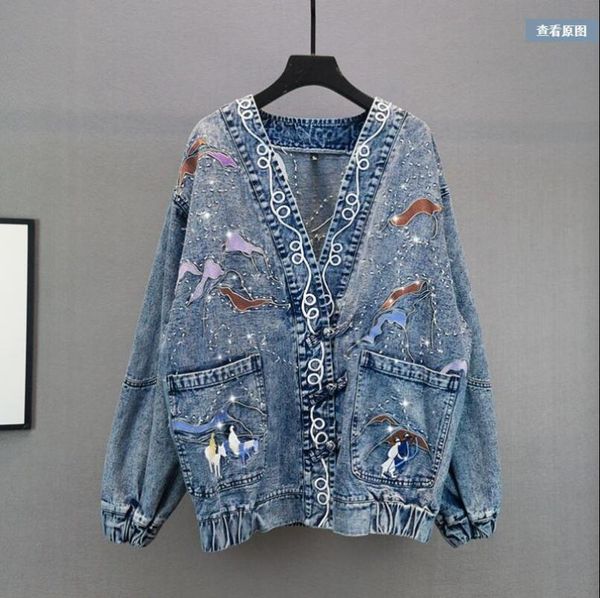 women's jackets loose plus size embroidered denim jacket women 2021 spring and autumn style v-neck long-sleeved mid-length top, Black;brown
women's jackets loose plus size embroidered denim jacket women 2021 spring and autumn style v-neck long-sleeved mid-length top, Black;brown