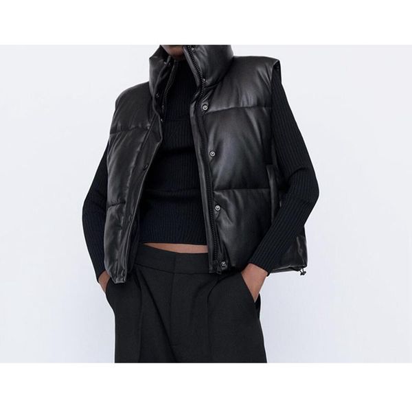 women's leather & faux lugentolo winter vest women sleeveless jacket stand-up collar side pockets slim short pu waistcoat, Black
women's leather & faux lugentolo winter vest women sleeveless jacket stand-up collar side pockets slim short pu waistcoat, Black