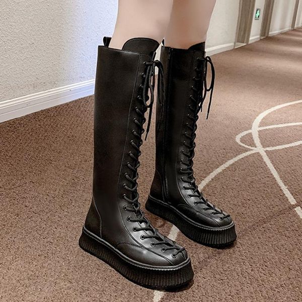 boots rimocy autumn women's lace up knee high british pu leather thick bottom platform woman non slip motorcycle booties, Black
boots rimocy autumn women's lace up knee high british pu leather thick bottom platform woman non slip motorcycle booties, Black