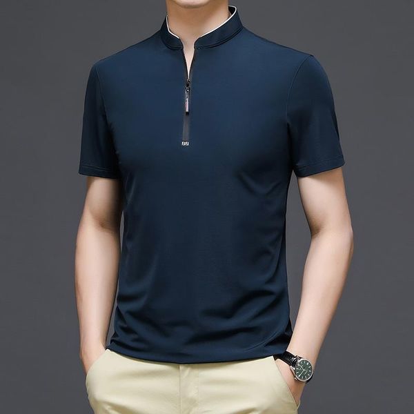 men's polos stand neck zipper short sleeve shirt men summer collar t shirts solid color fashion quick dry poloshirt for male, White;black
men's polos stand neck zipper short sleeve shirt men summer collar t shirts solid color fashion quick dry poloshirt for male, White;black