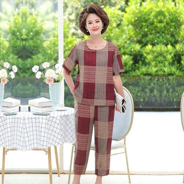 women's tracksuits mother sets two-piece summer o-neck pullover loose short sleeve printed large size plaid wide leg pant suit for wom, Gray
women's tracksuits mother sets two-piece summer o-neck pullover loose short sleeve printed large size plaid wide leg pant suit for wom, Gray